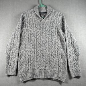 Irelandseye Mens Medium Gray Cable Knit Wool Cashmere Silk Sweater EUC